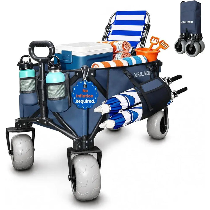 X800 Heavy-Duty Beach Wagon — 9"x4" Sand-Proof PU Wheels, 300L Oversized Foldable Cart with Side Bag | All-Terrain Utility Wagon