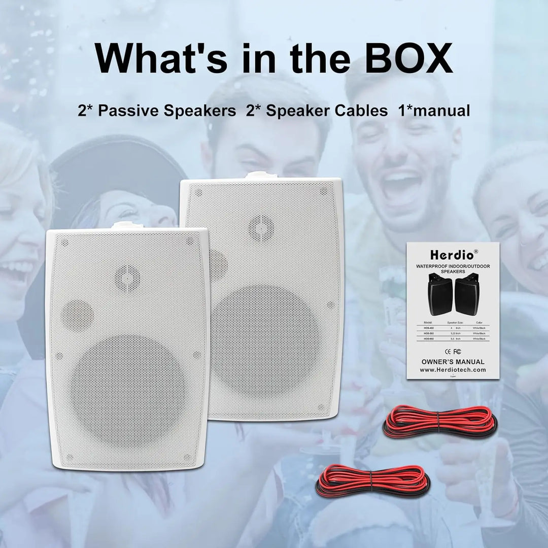 Herdio 6.5" 400W Passive Outdoor Speakers – 2-Pack Wired Waterproof Wall Mount Speakers for Patio, Pool &amp; Garden
