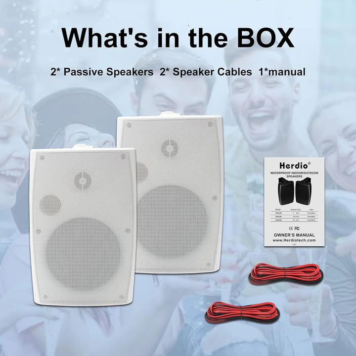 Herdio 6.5" 400W Passive Outdoor Speakers – 2-Pack Wired Waterproof Wall Mount Speakers for Patio, Pool &amp; Garden