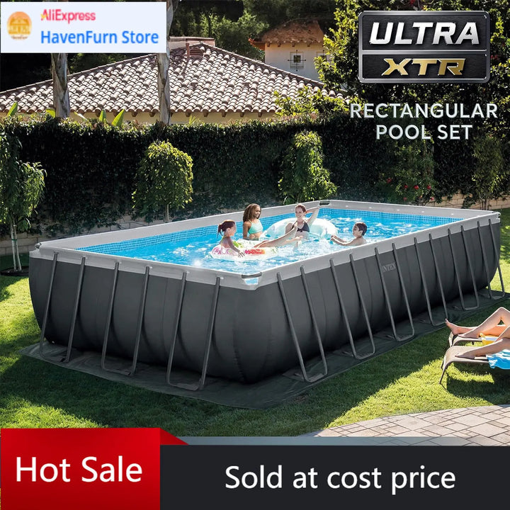 Above Ground Rectangular Swimming Pool 24ft x 12ft x 52in with Sand Filter Pump