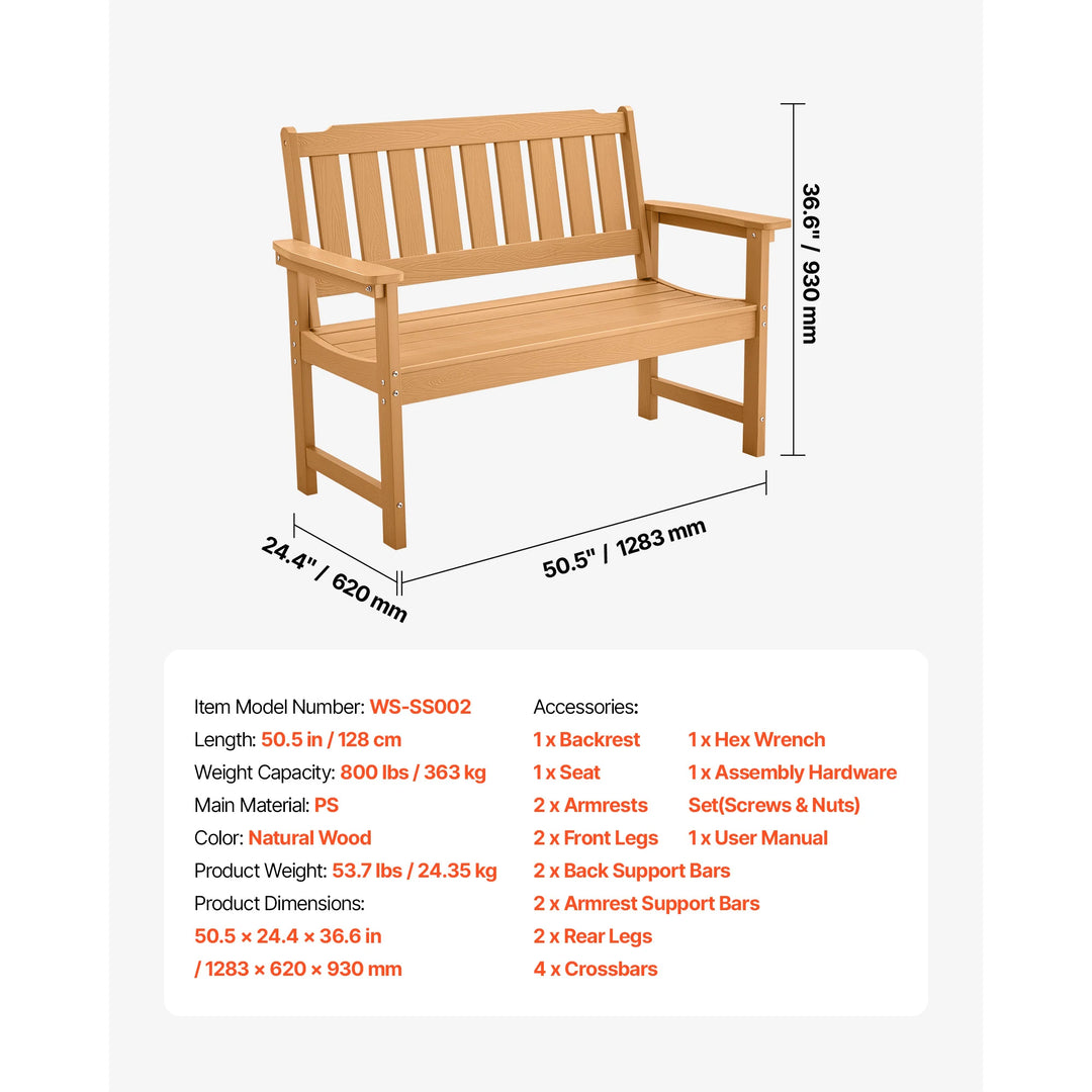 SucceBuy Outdoor Garden Bench — Metal &amp; Wood Park Bench with 480 lb Capacity | Multiple Sizes