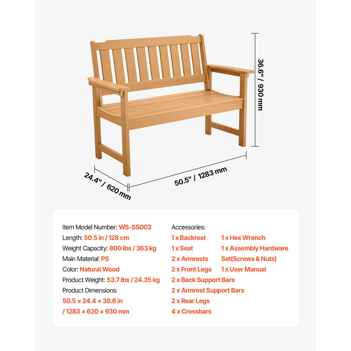 SucceBuy Outdoor Garden Bench — Metal &amp; Wood Park Bench with 480 lb Capacity | Multiple Sizes