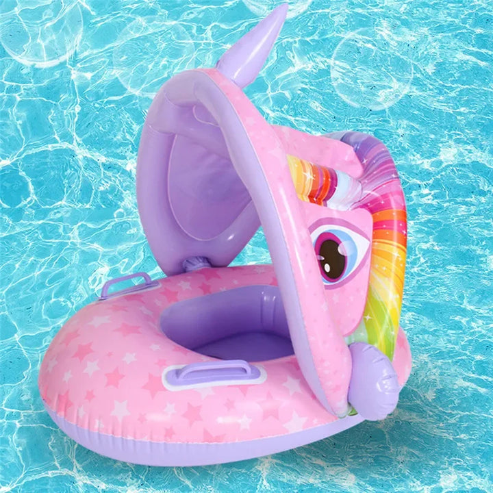 Inflatable Baby Toys Swim Ring Floating Seat Outdoor Swimming Pool Sun Shade Toddler Swim Circle Beach Water Toys for Children