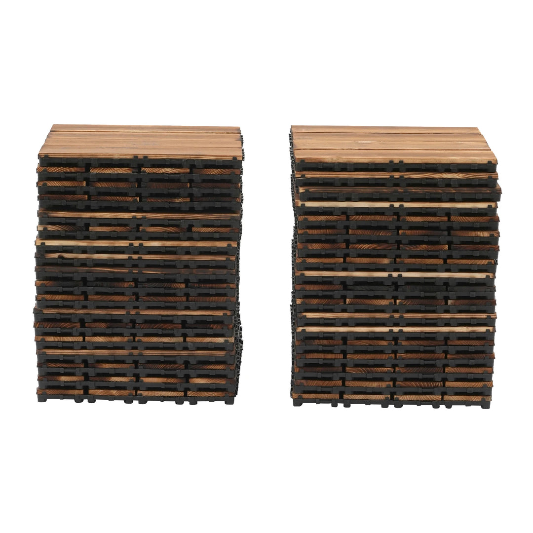 36-Pack Interlocking Wood Patio Deck Tiles — 12" x 12" Outdoor Hardwood Flooring Tiles | Brown