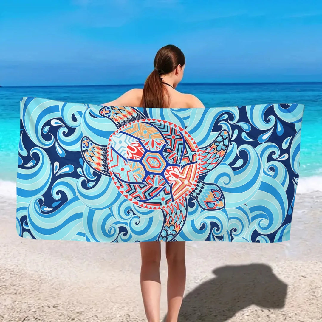 Turtle printed beach towels, quick drying absorbent bath towels