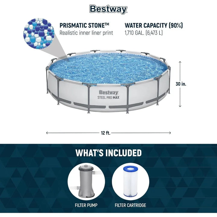Steel Pro MAX Above Ground Pool Set | 12ft Round x 30in | Filter Pump Included