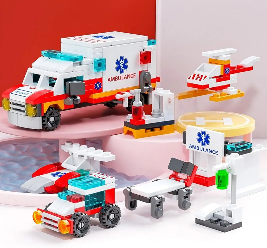 Ambulance Building Blocks Toy (122 Pieces) – 7 in 1 Emergency Vehicle Set, STEM Learning Creative Play, DIY Construction Toy fo