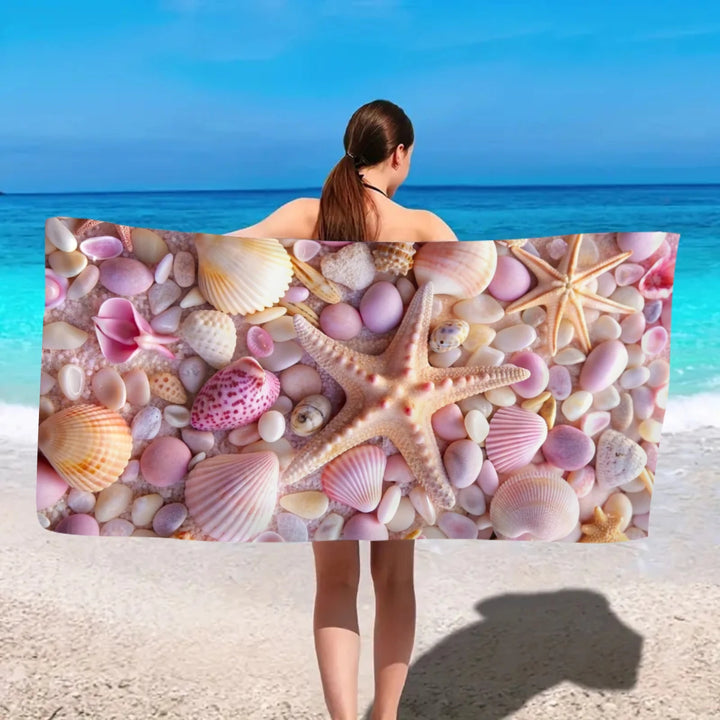 1pc Ocean element ultra-fine fiber beach towel, quick drying absorbent swimming towel, swimming sports beach towel