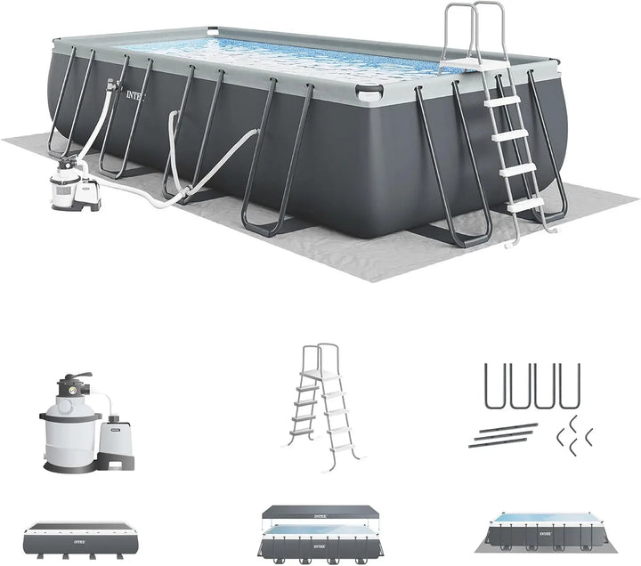 Above Ground Rectangular Swimming Pool 24ft x 12ft x 52in with Sand Filter Pump
