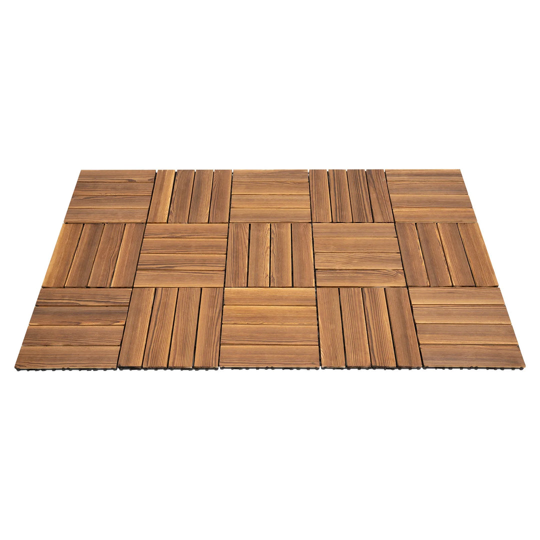 36-Pack Interlocking Wood Patio Deck Tiles — 12" x 12" Outdoor Hardwood Flooring Tiles | Brown
