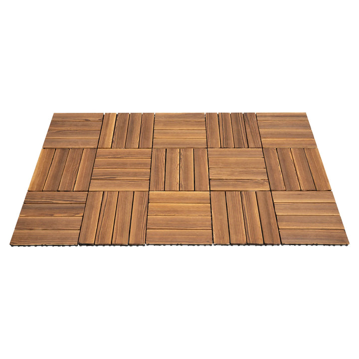 36-Pack Interlocking Wood Patio Deck Tiles — 12" x 12" Outdoor Hardwood Flooring Tiles | Brown