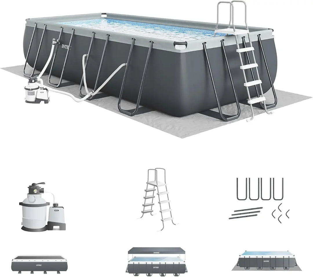 Above Ground Rectangular Swimming Pool 24ft x 12ft x 52in with Sand Filter Pump