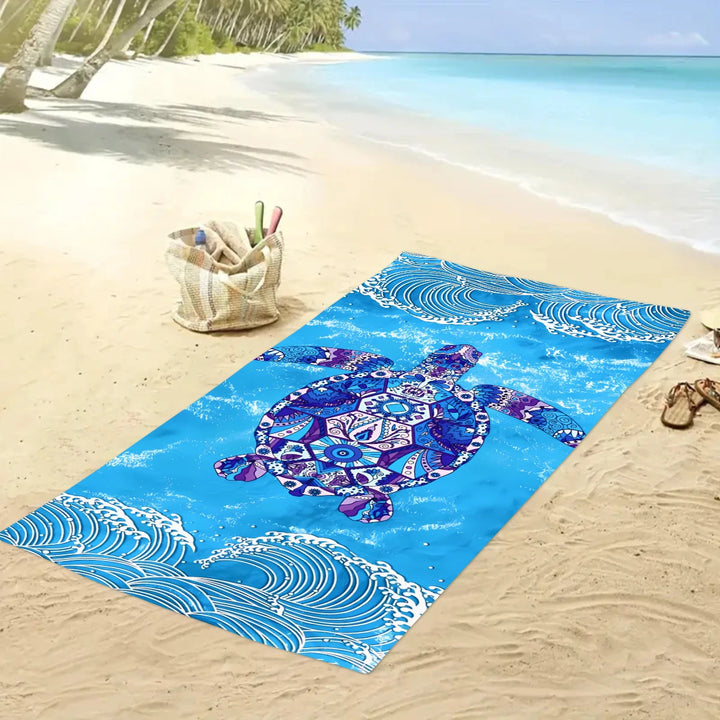 Turtle printed beach towels, quick drying absorbent bath towels