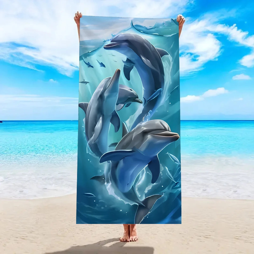 Dolphin &amp; Octopus Beach Towel — Quick Dry Microfiber | 30" x 59"