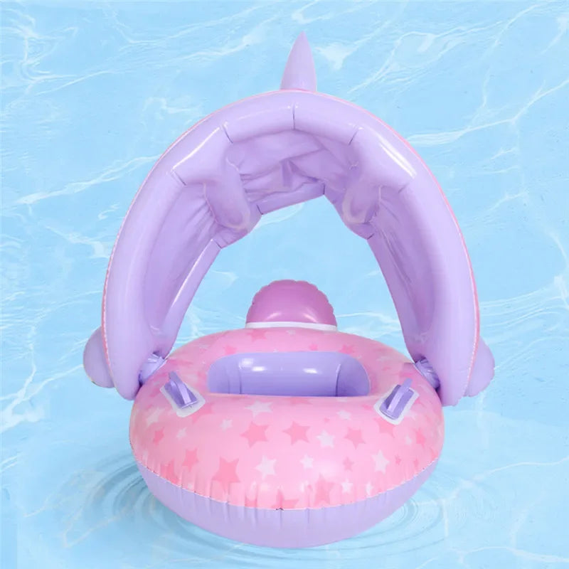 Inflatable Baby Toys Swim Ring Floating Seat Outdoor Swimming Pool Sun Shade Toddler Swim Circle Beach Water Toys for Children