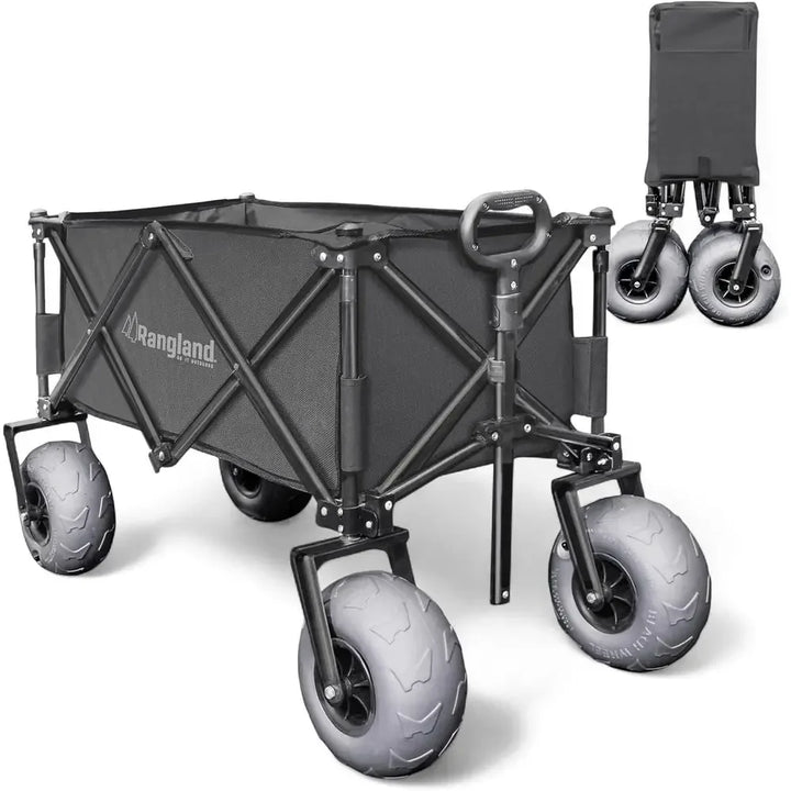Beach Wagon with Big Wheels for Sand — All-Terrain Steel Utility Cart | 9" Pneumatic Tires | 220 lb Capacity | Collapsible Folding Design