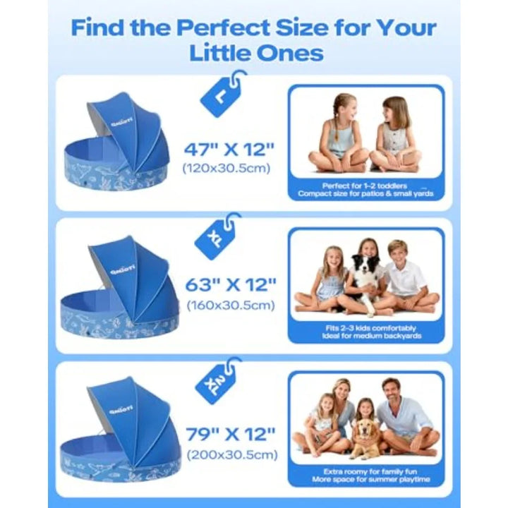 63in Kiddie Pool with Canopy for backyard, beach, outdoor summer water play; PVC material, blue; foldable, portable, non-slip b