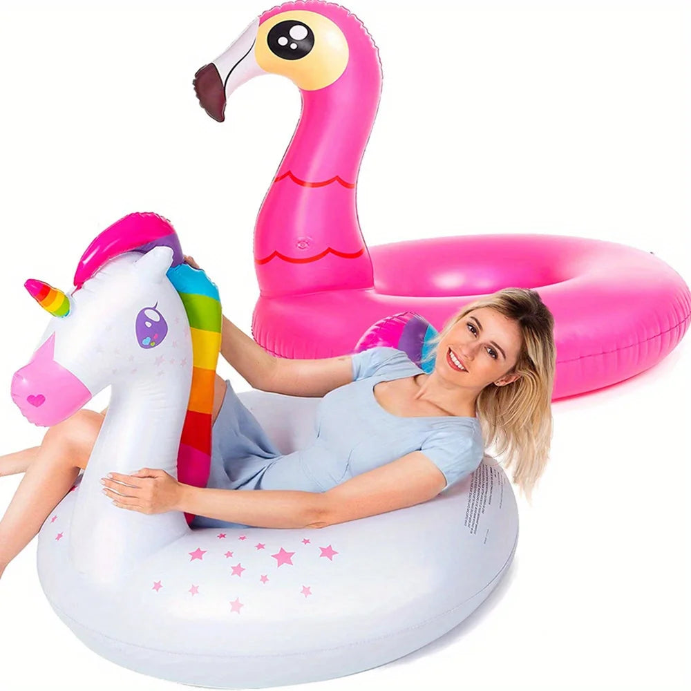 Joyfy 2Pack Flamingo Unicorn Pool Float Fun Floaties Inflatable Swimming Pool Tubes Toys Summer Vacation Party Toys for Kids