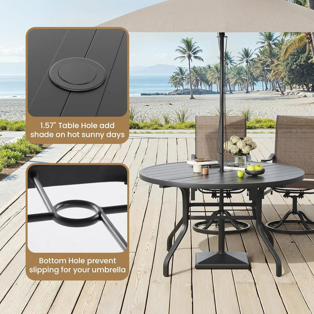 Patio Dining Set for 4, 5-Piece Round Outdoor Set with 4 Swivel Chairs &amp; 41" Table, 1.57" Umbrella Hole, for Poolside, Backyard