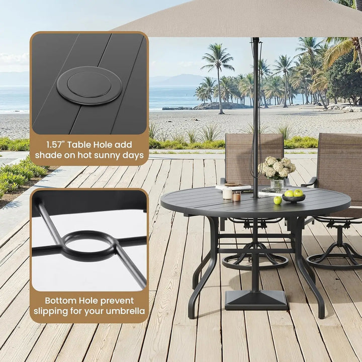 Patio Dining Set for 4, 5-Piece Round Outdoor Set with 4 Swivel Chairs &amp; 41" Table, 1.57" Umbrella Hole, for Poolside, Backyard