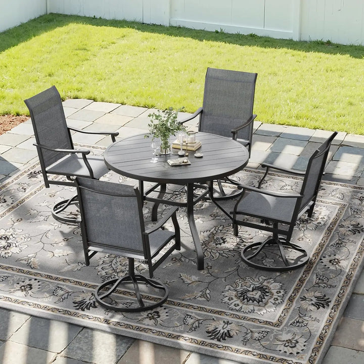 Patio Dining Set for 4, 5-Piece Round Outdoor Set with 4 Swivel Chairs &amp; 41" Table, 1.57" Umbrella Hole, for Poolside, Backyard