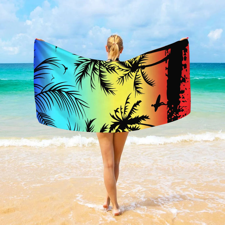 Tropical Plant Print Beach Towel — Quick Dry Microfiber | 35" x 71"