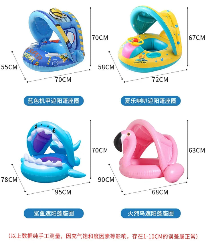 Inflatable Baby Toys Swim Ring Floating Seat Outdoor Swimming Pool Sun Shade Toddler Swim Circle Beach Water Toys for Children