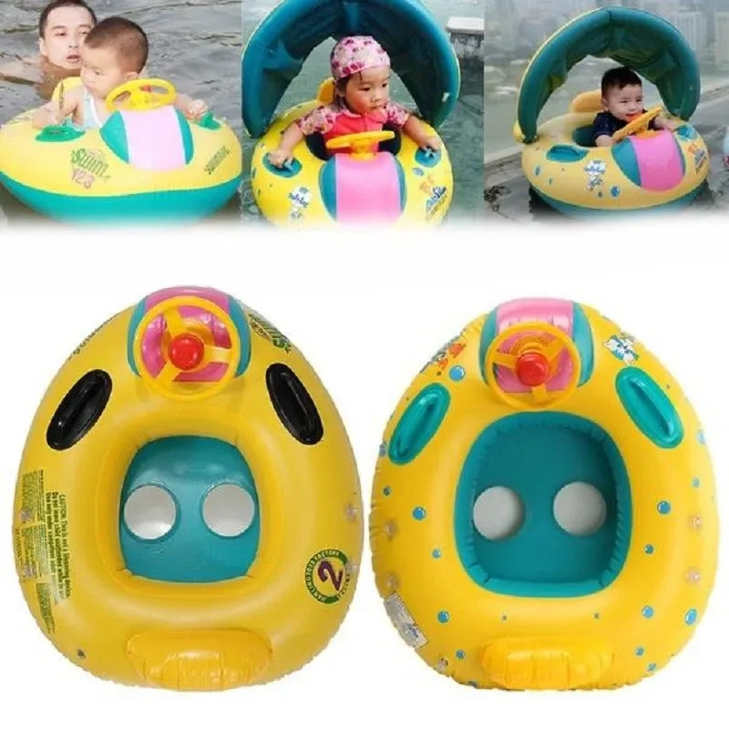 Inflatable Baby Toys Swim Ring Floating Seat Outdoor Swimming Pool Sun Shade Toddler Swim Circle Beach Water Toys for Children