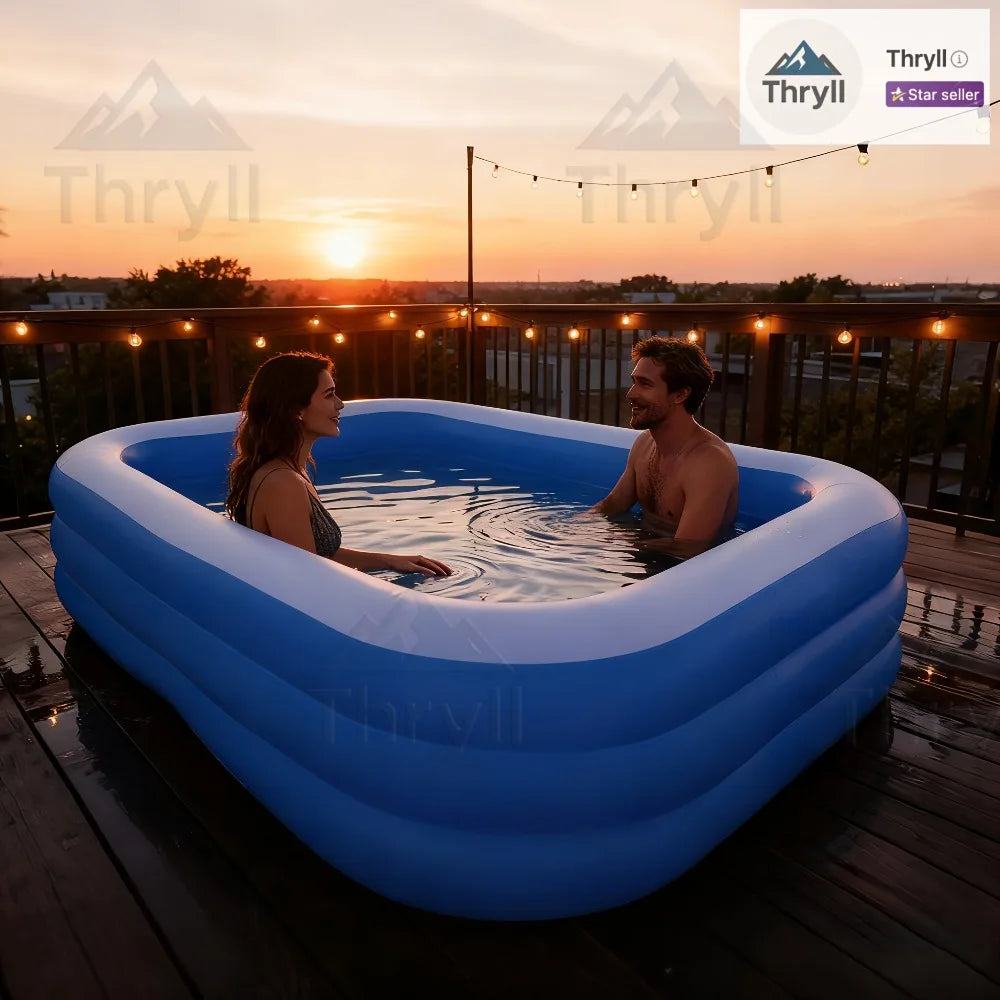 Home Use Rectangular Inflatable Pool Made of Durable PVC Ideal for Family Gatherings Summer Parties and Backyard Leisure Time