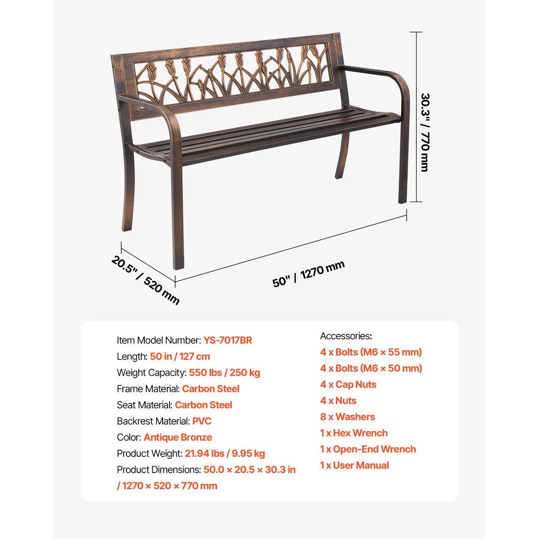 SucceBuy Outdoor Garden Bench — Metal &amp; Wood Park Bench with 480 lb Capacity | Multiple Sizes