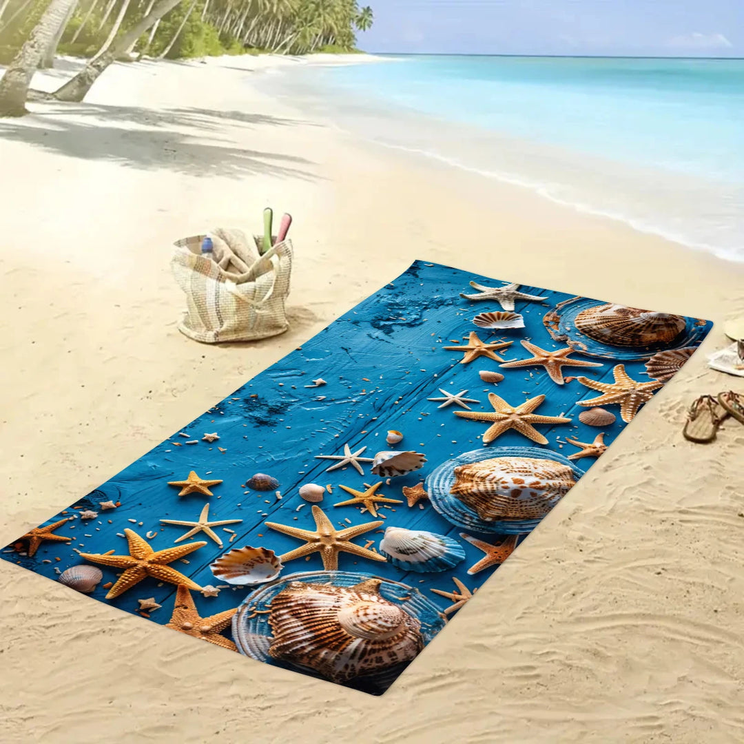 1pc Ocean element ultra-fine fiber beach towel, quick drying absorbent swimming towel, swimming sports beach towel