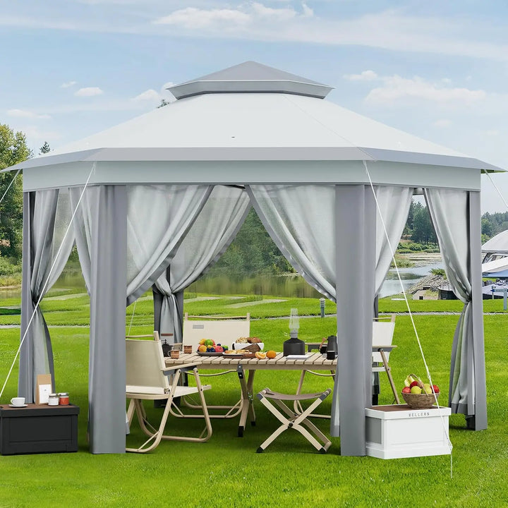 79.5" Foldable Gazebo Tent, Outdoor Canopy Tent With Mosquito Netting, Double-Layer Pop Up Canopy For Backyard &amp; Patio Furniture