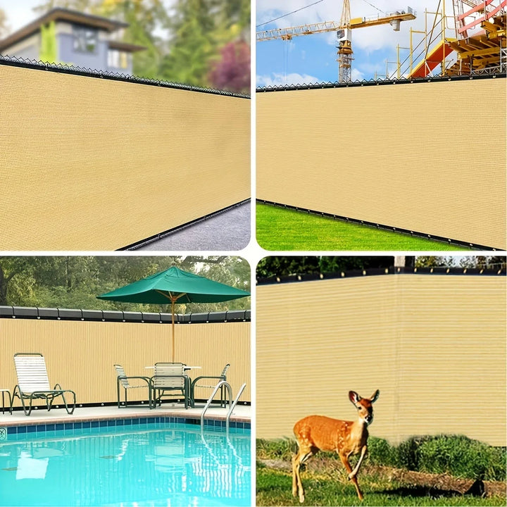 6X50ft Fence Privacy Screen, Heavy Duty Privacy Fence Screen, Outdoor Shade Cloth Mesh Barrier, Cable Zip Ties Included, Sand