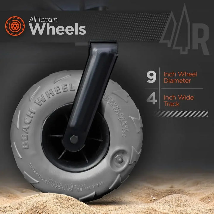 Beach Wagon with Big Wheels for Sand — All-Terrain Steel Utility Cart | 9" Pneumatic Tires | 220 lb Capacity | Collapsible Folding Design