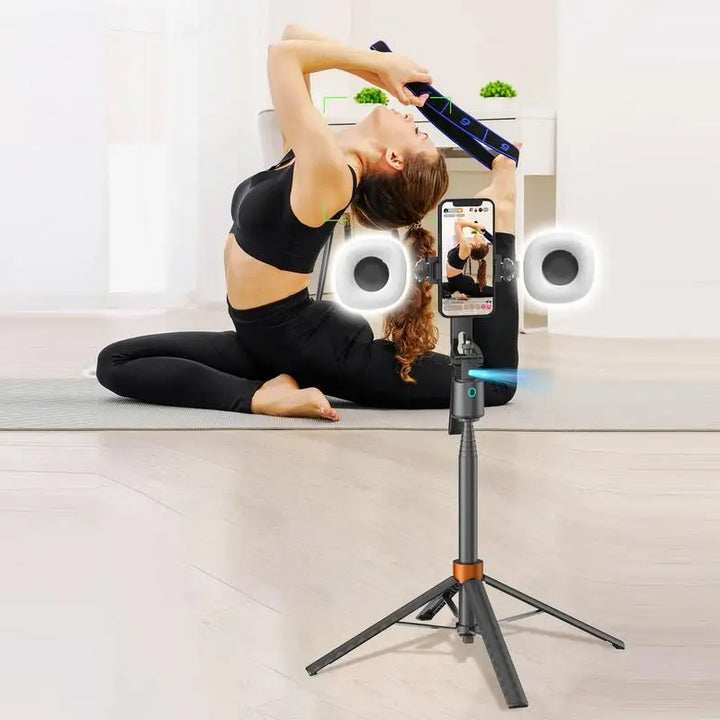 360° Rotatable Selfie Stick Tripod – Smart Face Tracking with Dual Fill Lights &amp; Bluetooth Remote