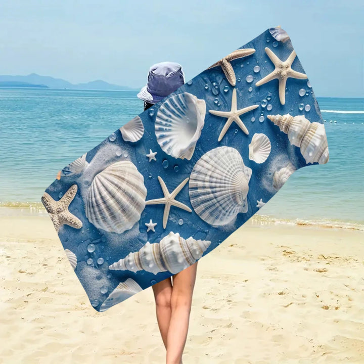 1pc Ocean element ultra-fine fiber beach towel, quick drying absorbent swimming towel, swimming sports beach towel