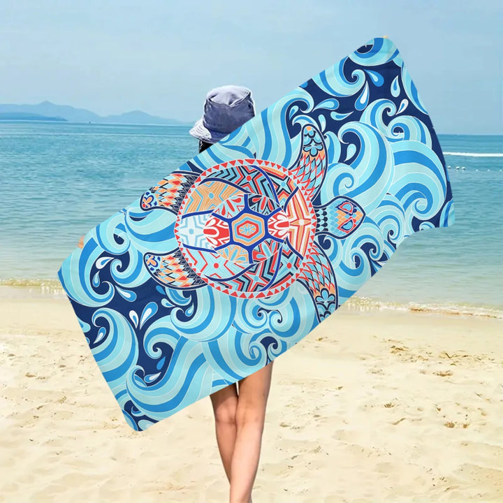 Turtle printed beach towels, quick drying absorbent bath towels