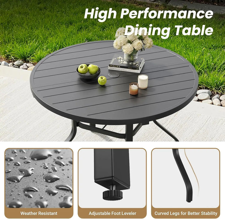Patio Dining Set for 4, 5-Piece Round Outdoor Set with 4 Swivel Chairs &amp; 41" Table, 1.57" Umbrella Hole, for Poolside, Backyard