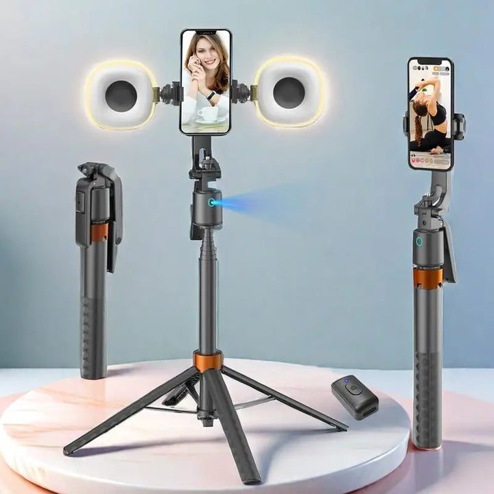 360° Rotatable Selfie Stick Tripod – Smart Face Tracking with Dual Fill Lights &amp; Bluetooth Remote