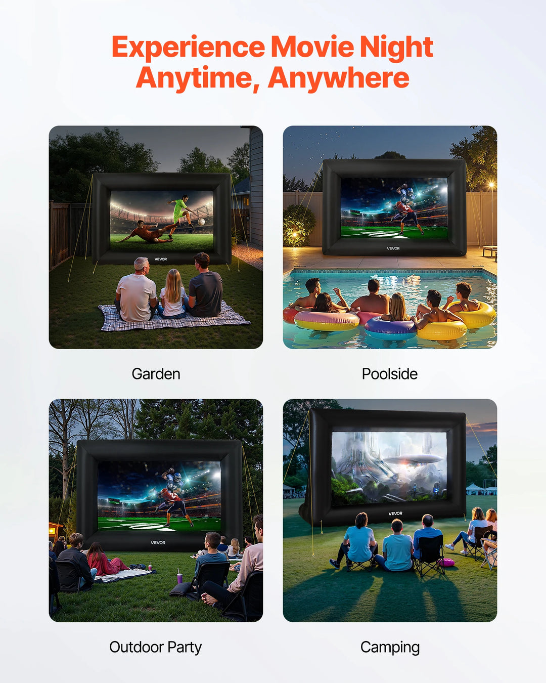 SucceBuy Inflatable Outdoor Projector Screen — 14, 16, or 20 ft with Air Blower for Backyard, Pool &amp; Events