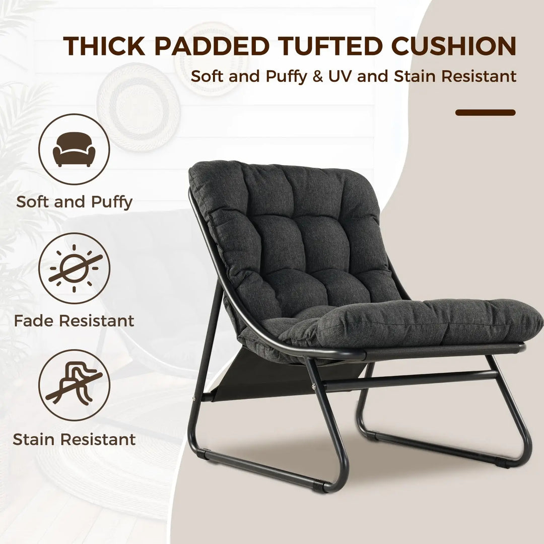 Outdoor Lounge Chair with Foot Stool, Comfy Sling Recliner Chair with Puffy Cushion and Foot Rest, Modern Patio Furniture Set