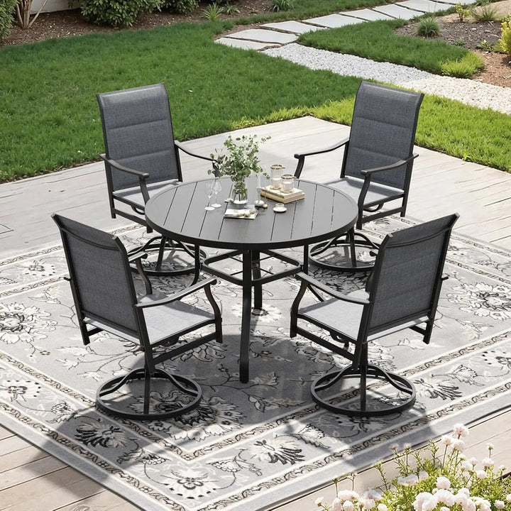 Patio Dining Set for 4, 5-Piece Round Outdoor Set with 4 Swivel Chairs &amp; 41" Table, 1.57" Umbrella Hole, for Poolside, Backyard