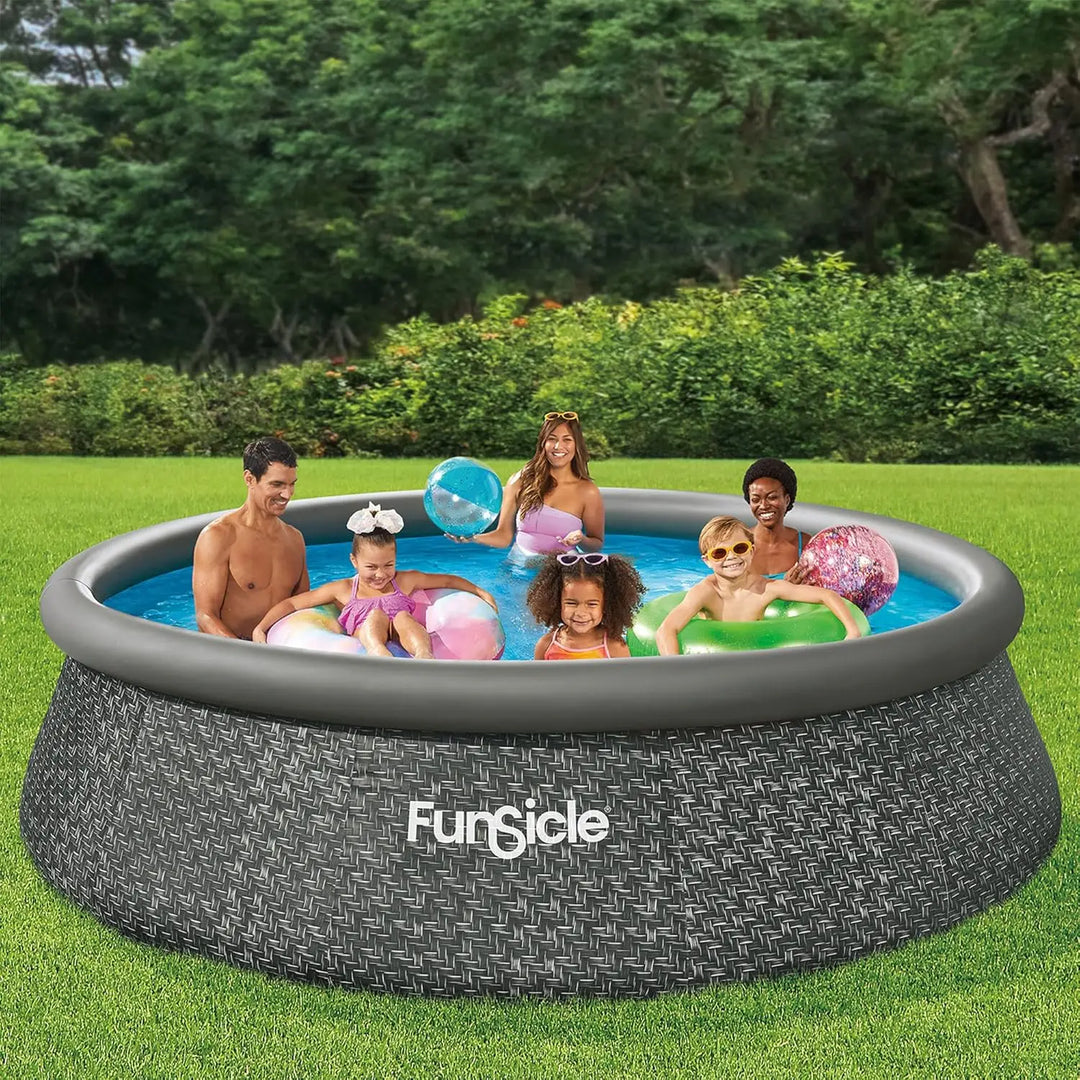 12ft x 36in Round Inflatable Above Ground Swimming Pool with Filter Pump – Easy Setup with Top Ring Design