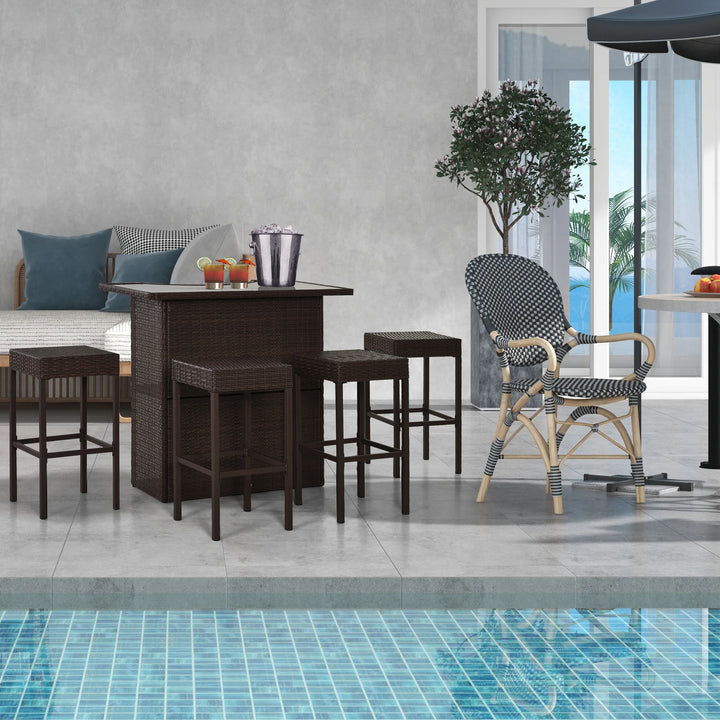 5 件套 Outdoor Rattan Pe Wicker Bar Set Bistro Patio Furniture Table Stool