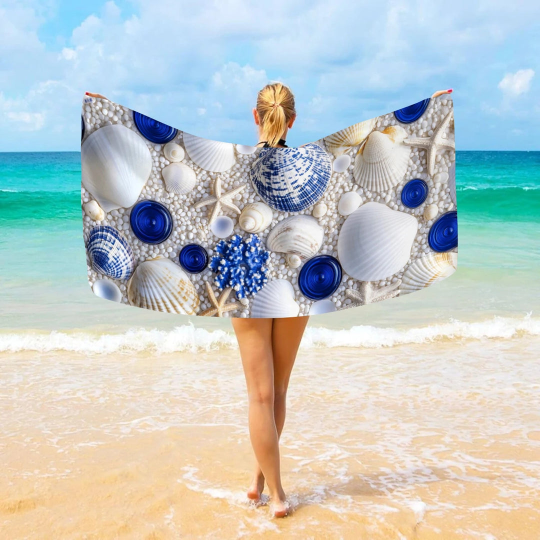 1pc Ocean element ultra-fine fiber beach towel, quick drying absorbent swimming towel, swimming sports beach towel