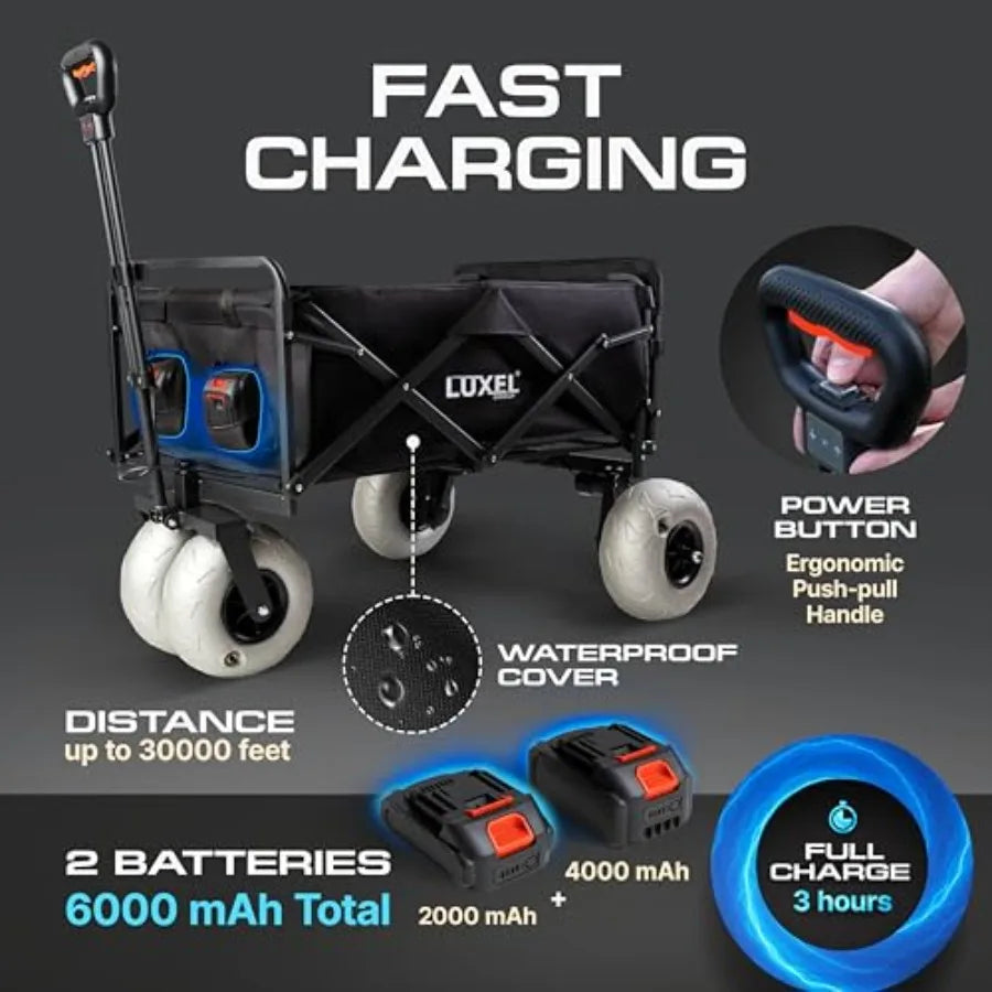 Electric Foldable Beach Wagon — Heavy-Duty Steel Frame, 300 lb Capacity