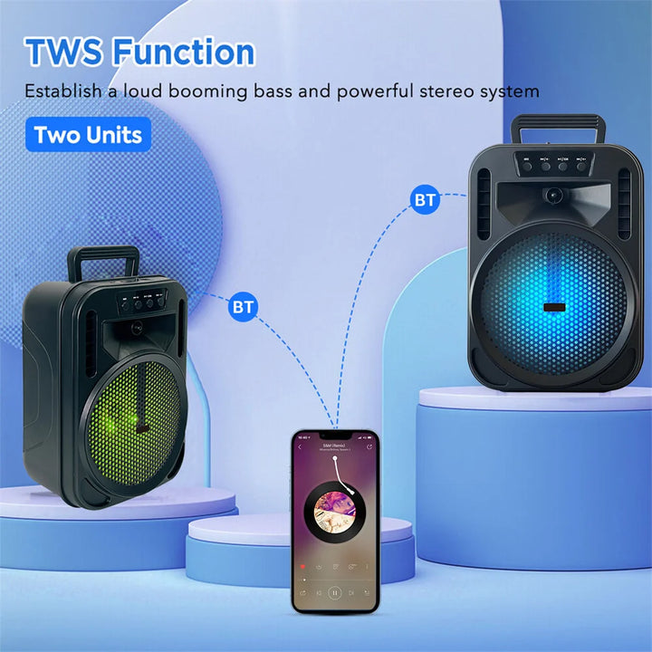 6.5" Portable Bluetooth Speaker Subwoofer Heavy Bass Sound System Party Led Light DJ karaoke Outdoor RechargeableSpeaker