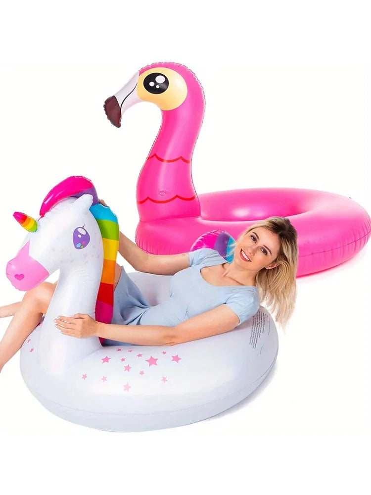 Joyfy 2Pack Flamingo Unicorn Pool Float Fun Floaties Inflatable Swimming Pool Tubes Toys Summer Vacation Party Toys for Kids