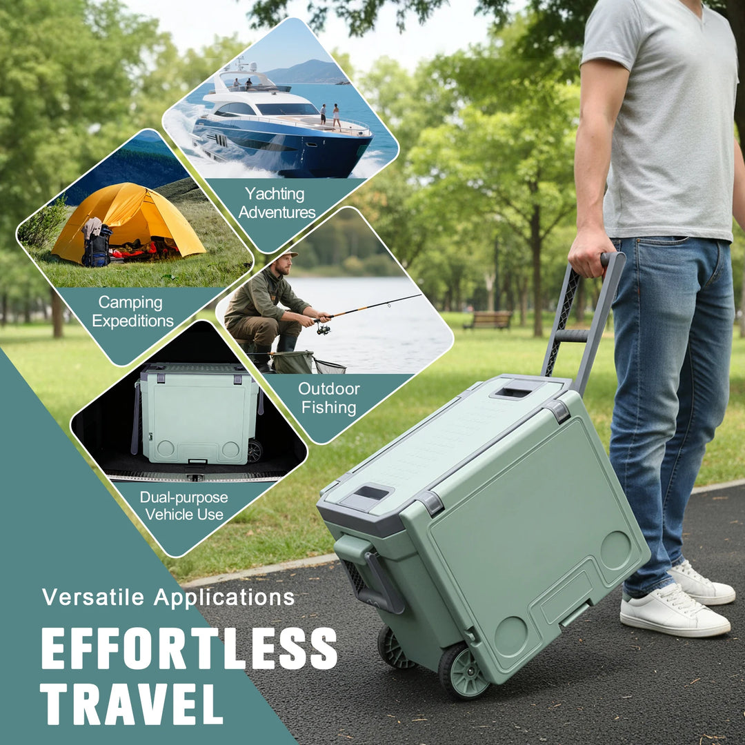 Rolling Insulated Hard Cooler with Wheels Holds Ice Up To 24h Roto-Molded Ice Cooler Leak-Proof for Tailgating Parties Picnics