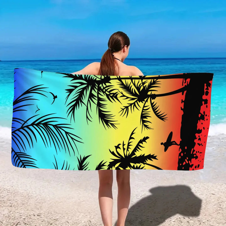 Tropical Plant Print Beach Towel — Quick Dry Microfiber | 35" x 71"